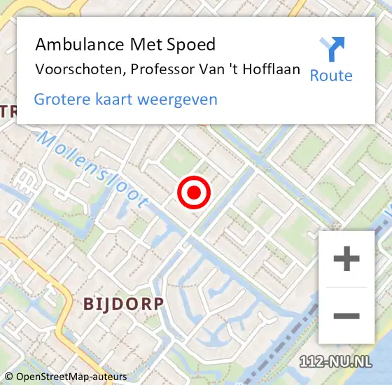 Locatie op kaart van de 112 melding: Ambulance Met Spoed Naar Voorschoten, Professor Van 't Hofflaan op 17 januari 2022 01:44