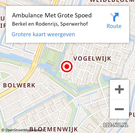 Locatie op kaart van de 112 melding: Ambulance Met Grote Spoed Naar Berkel en Rodenrijs, Sperwerhof op 17 januari 2022 02:58
