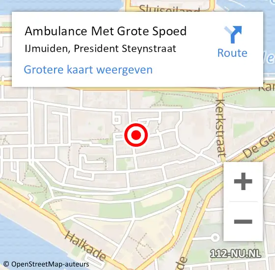 Locatie op kaart van de 112 melding: Ambulance Met Grote Spoed Naar IJmuiden, President Steynstraat op 17 januari 2022 04:27