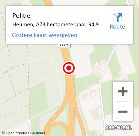 Locatie op kaart van de 112 melding: Politie Heumen, A73 hectometerpaal: 94,9 op 17 januari 2022 04:46