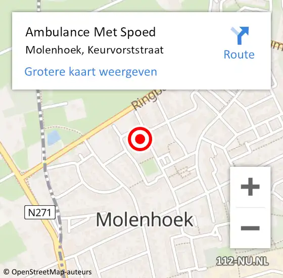 Locatie op kaart van de 112 melding: Ambulance Met Spoed Naar Molenhoek, Keurvorststraat op 17 januari 2022 06:50