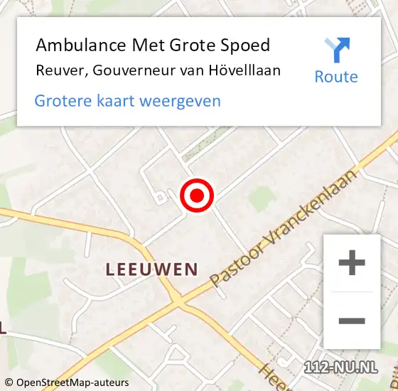 Locatie op kaart van de 112 melding: Ambulance Met Grote Spoed Naar Reuver, Gouverneur van Hövelllaan op 17 januari 2022 07:35