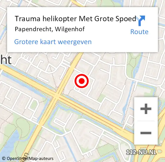 Locatie op kaart van de 112 melding: Trauma helikopter Met Grote Spoed Naar Papendrecht, Wilgenhof op 17 januari 2022 08:00