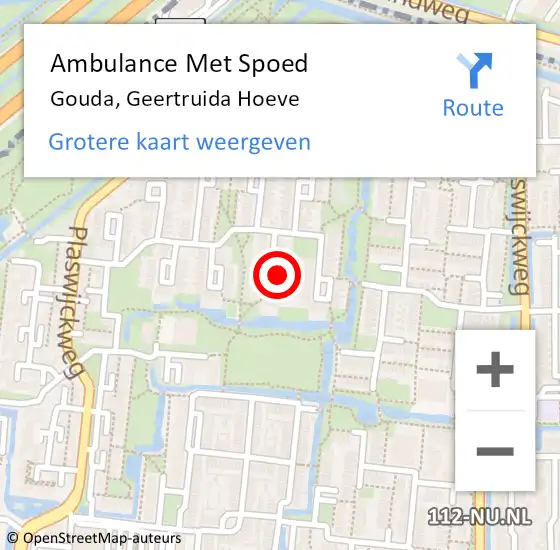 Locatie op kaart van de 112 melding: Ambulance Met Spoed Naar Gouda, Geertruida Hoeve op 17 januari 2022 08:18