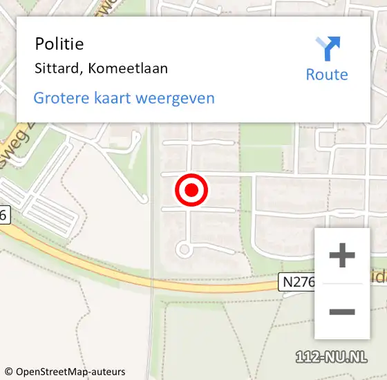 Locatie op kaart van de 112 melding: Politie Sittard, Komeetlaan op 17 januari 2022 08:18