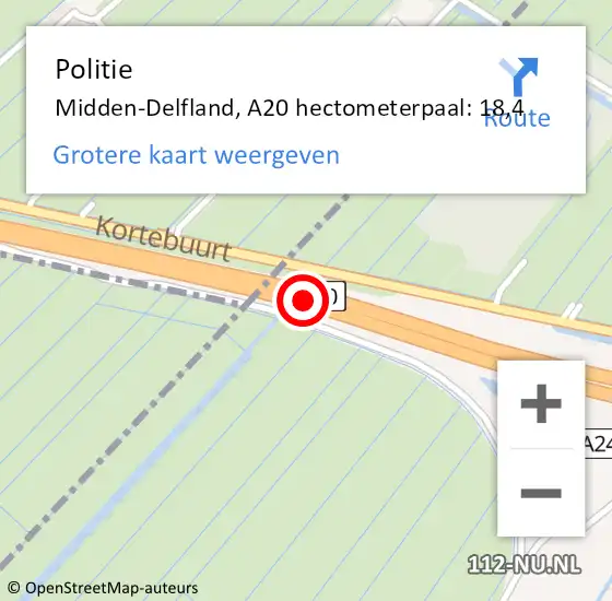 Locatie op kaart van de 112 melding: Politie Midden-Delfland, A20 hectometerpaal: 18,4 op 17 januari 2022 08:46