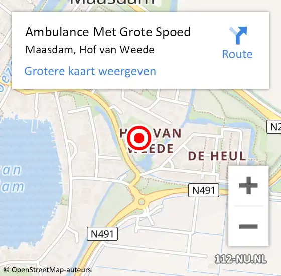 Locatie op kaart van de 112 melding: Ambulance Met Grote Spoed Naar Maasdam, Hof van Weede op 17 januari 2022 09:01