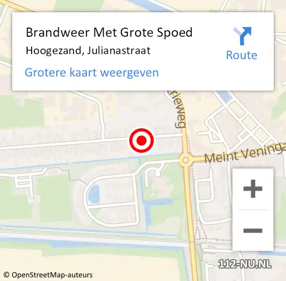 Locatie op kaart van de 112 melding: Brandweer Met Grote Spoed Naar Hoogezand, Julianastraat op 17 januari 2022 09:04