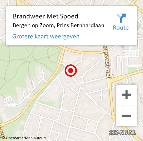 Locatie op kaart van de 112 melding: Brandweer Met Spoed Naar Bergen op Zoom, Prins Bernhardlaan op 17 januari 2022 09:18