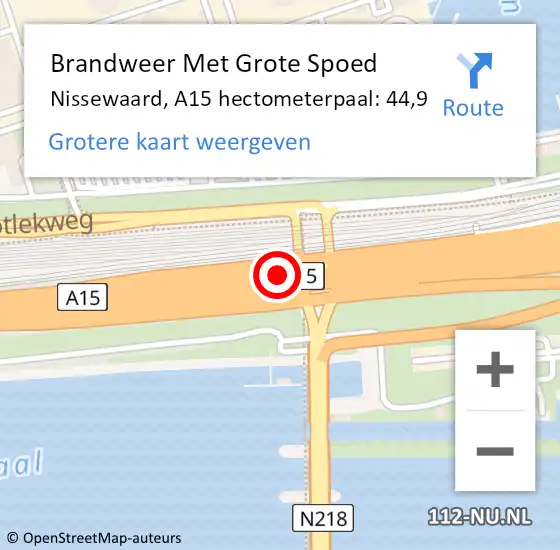 Locatie op kaart van de 112 melding: Brandweer Met Grote Spoed Naar Bernisse, A15 hectometerpaal: 44,9 op 17 januari 2022 09:46