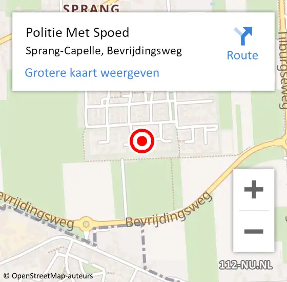 Locatie op kaart van de 112 melding: Politie Met Spoed Naar Sprang-Capelle, Bevrijdingsweg op 17 januari 2022 09:50