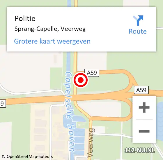 Locatie op kaart van de 112 melding: Politie Sprang-Capelle, Veerweg op 17 januari 2022 09:50