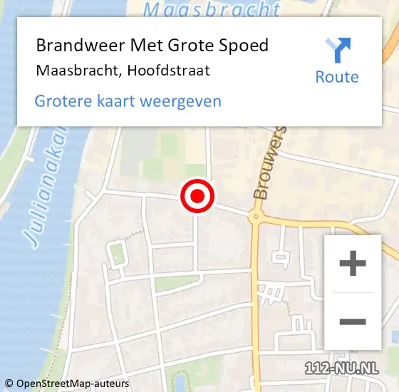 Locatie op kaart van de 112 melding: Brandweer Met Grote Spoed Naar Maasbracht, Hoofdstraat op 17 januari 2022 10:30