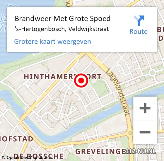 Locatie op kaart van de 112 melding: Brandweer Met Grote Spoed Naar 's-Hertogenbosch, Veldwijkstraat op 17 januari 2022 10:49