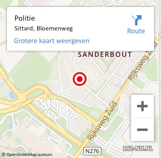 Locatie op kaart van de 112 melding: Politie Sittard, Bloemenweg op 17 januari 2022 11:10