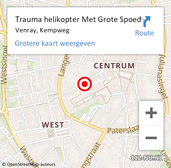 Locatie op kaart van de 112 melding: Trauma helikopter Met Grote Spoed Naar Venray, Kempweg op 17 januari 2022 11:20