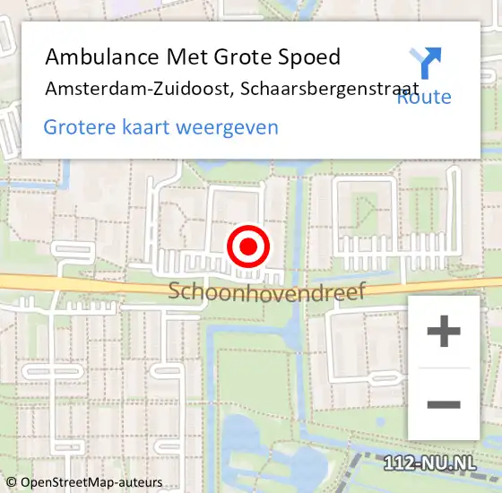 Locatie op kaart van de 112 melding: Ambulance Met Grote Spoed Naar Amsterdam-Zuidoost, Schaarsbergenstraat op 17 januari 2022 11:45