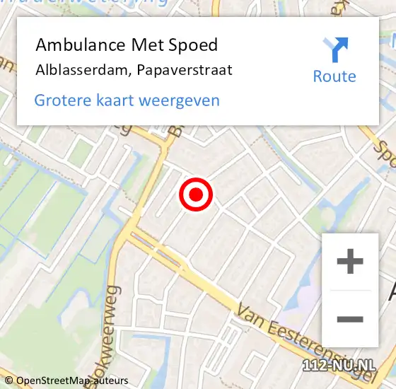 Locatie op kaart van de 112 melding: Ambulance Met Spoed Naar Alblasserdam, Papaverstraat op 17 januari 2022 12:01