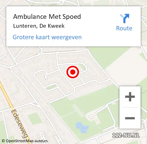 Locatie op kaart van de 112 melding: Ambulance Met Spoed Naar Lunteren, De Kweek op 17 januari 2022 12:02