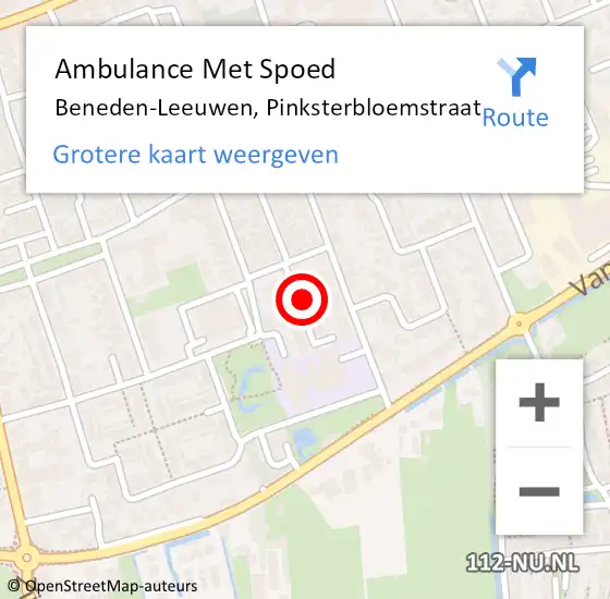 Locatie op kaart van de 112 melding: Ambulance Met Spoed Naar Beneden-Leeuwen, Pinksterbloemstraat op 17 januari 2022 12:38