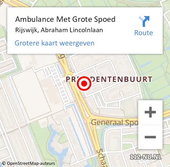 Locatie op kaart van de 112 melding: Ambulance Met Grote Spoed Naar Rijswijk, Abraham Lincolnlaan op 17 januari 2022 13:25