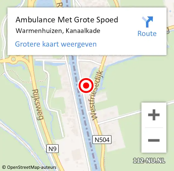 Locatie op kaart van de 112 melding: Ambulance Met Grote Spoed Naar Warmenhuizen, Kanaalkade op 17 januari 2022 13:26