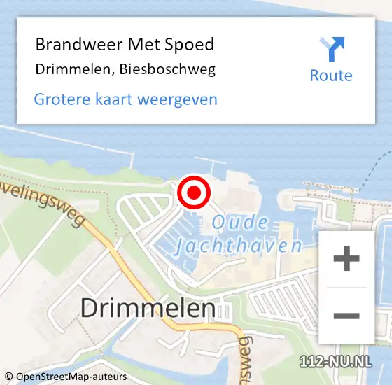 Locatie op kaart van de 112 melding: Brandweer Met Spoed Naar Drimmelen, Biesboschweg op 5 juli 2014 14:45