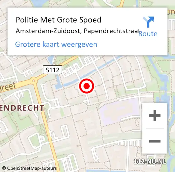 Locatie op kaart van de 112 melding: Politie Met Grote Spoed Naar Amsterdam-Zuidoost, Papendrechtstraat op 17 januari 2022 15:04