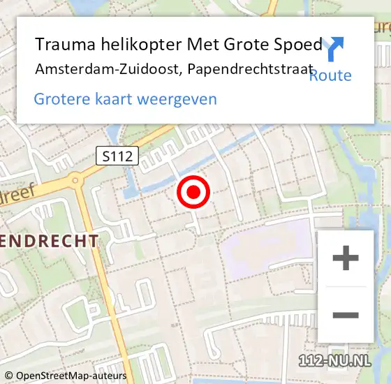 Locatie op kaart van de 112 melding: Trauma helikopter Met Grote Spoed Naar Amsterdam-Zuidoost, Papendrechtstraat op 17 januari 2022 15:04