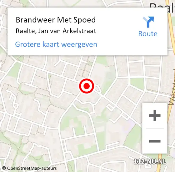 Locatie op kaart van de 112 melding: Brandweer Met Spoed Naar Raalte, Jan van Arkelstraat op 17 januari 2022 15:08