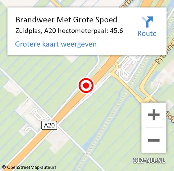 Locatie op kaart van de 112 melding: Brandweer Met Grote Spoed Naar Zuidplas, A20 hectometerpaal: 45,6 op 17 januari 2022 15:33