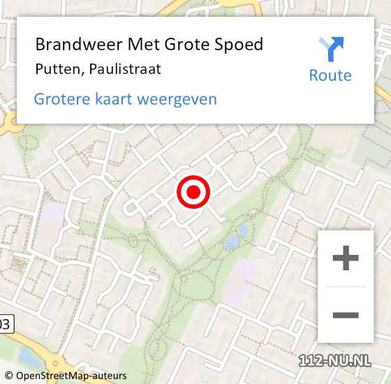 Locatie op kaart van de 112 melding: Brandweer Met Grote Spoed Naar Putten, Paulistraat op 17 januari 2022 15:38