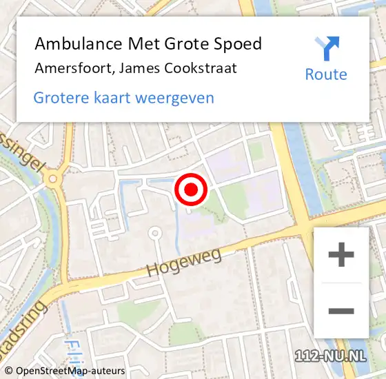 Locatie op kaart van de 112 melding: Ambulance Met Grote Spoed Naar Amersfoort, James Cookstraat op 5 juli 2014 14:52