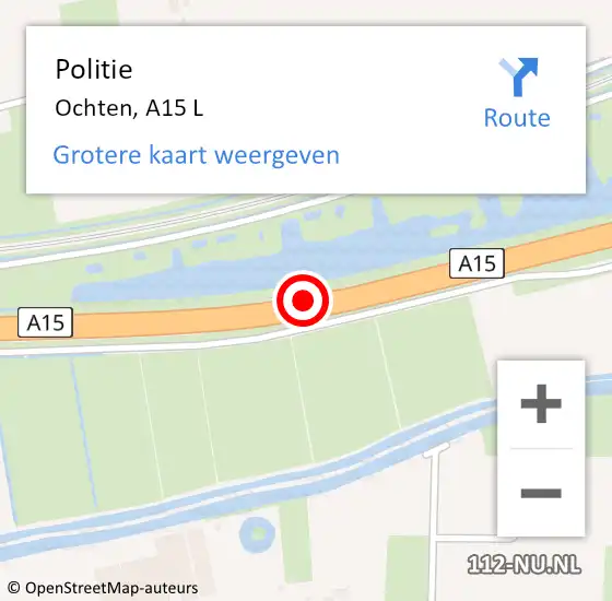 Locatie op kaart van de 112 melding: Politie Neder-Betuwe, A15 hectometerpaal: 142,1 op 17 januari 2022 16:25