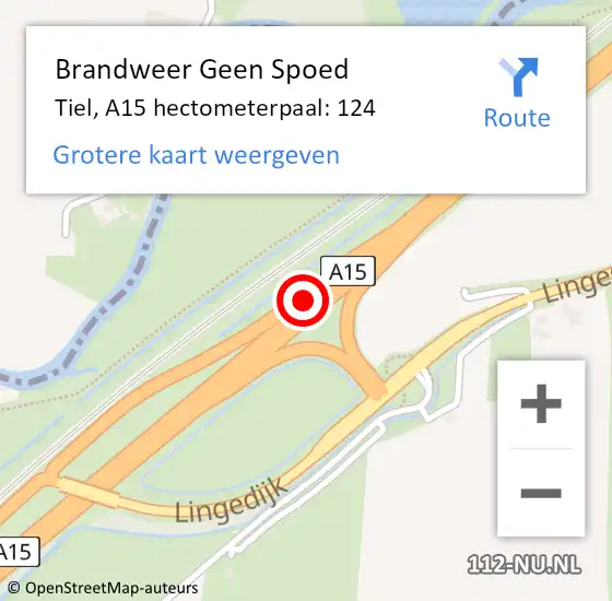 Locatie op kaart van de 112 melding: Brandweer Geen Spoed Naar Tiel, A15 hectometerpaal: 124 op 17 januari 2022 16:28