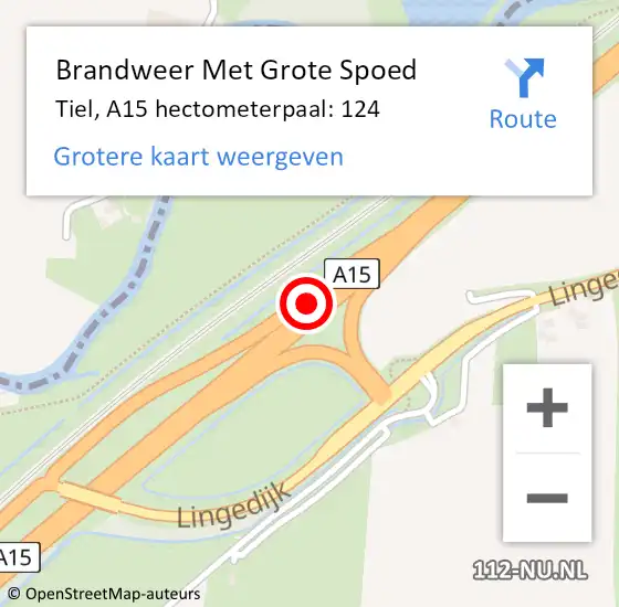 Locatie op kaart van de 112 melding: Brandweer Met Grote Spoed Naar Tiel, A15 hectometerpaal: 124 op 17 januari 2022 16:29