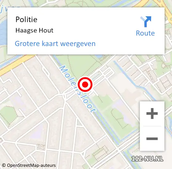 Locatie op kaart van de 112 melding: Politie Haagse Hout op 17 januari 2022 17:01