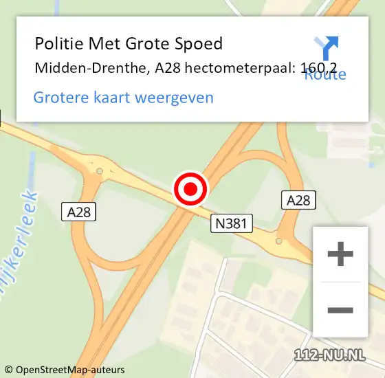 Locatie op kaart van de 112 melding: Politie Met Grote Spoed Naar Midden-Drenthe, A28 hectometerpaal: 160,2 op 17 januari 2022 17:17