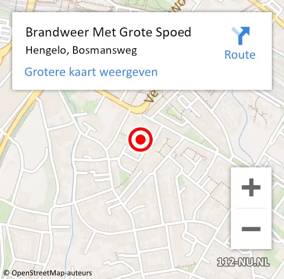 Locatie op kaart van de 112 melding: Brandweer Met Grote Spoed Naar Hengelo, Bosmansweg op 17 januari 2022 19:13