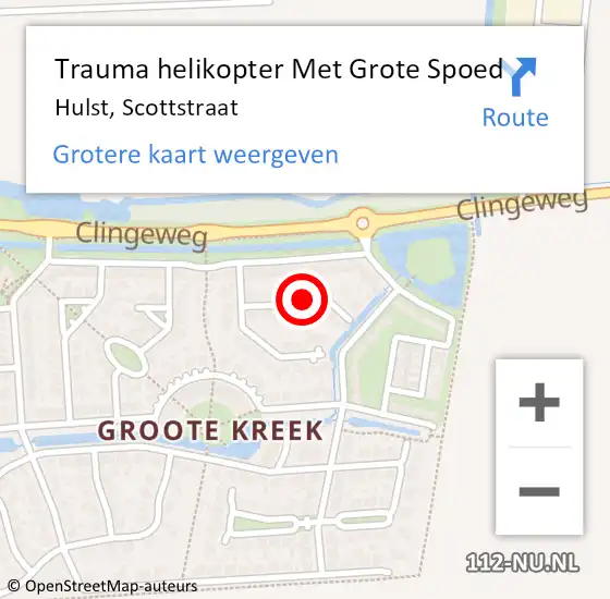 Locatie op kaart van de 112 melding: Trauma helikopter Met Grote Spoed Naar Hulst, Scottstraat op 17 januari 2022 19:55