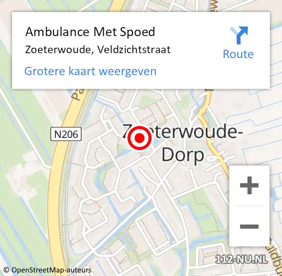 Locatie op kaart van de 112 melding: Ambulance Met Spoed Naar Zoeterwoude, Veldzichtstraat op 17 januari 2022 20:01