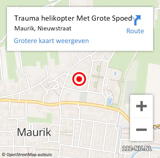 Locatie op kaart van de 112 melding: Trauma helikopter Met Grote Spoed Naar Maurik, Nieuwstraat op 17 januari 2022 20:37