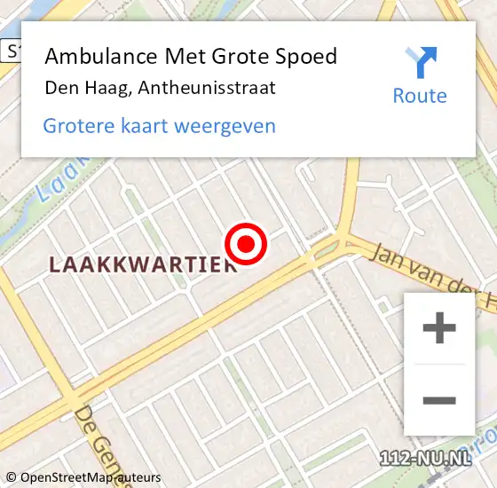 Locatie op kaart van de 112 melding: Ambulance Met Grote Spoed Naar Den Haag, Antheunisstraat op 17 januari 2022 20:58