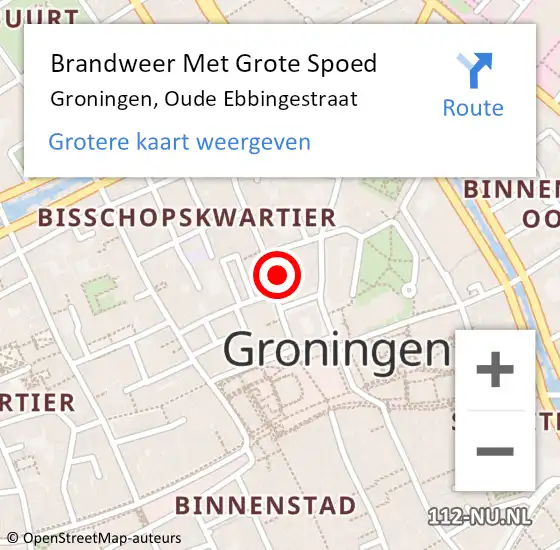 Locatie op kaart van de 112 melding: Brandweer Met Grote Spoed Naar Groningen, Oude Ebbingestraat op 17 januari 2022 21:01