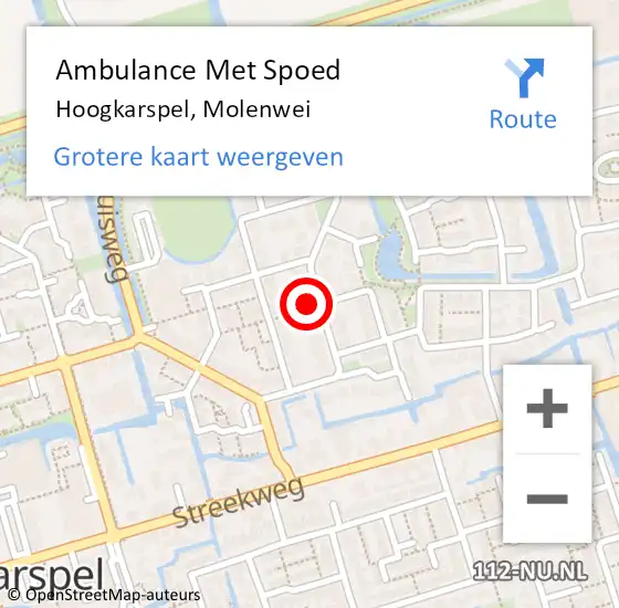 Locatie op kaart van de 112 melding: Ambulance Met Spoed Naar Hoogkarspel, Molenwei op 17 januari 2022 21:19