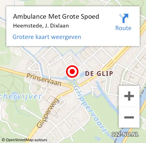 Locatie op kaart van de 112 melding: Ambulance Met Grote Spoed Naar Heemstede, J. Dixlaan op 17 januari 2022 23:07