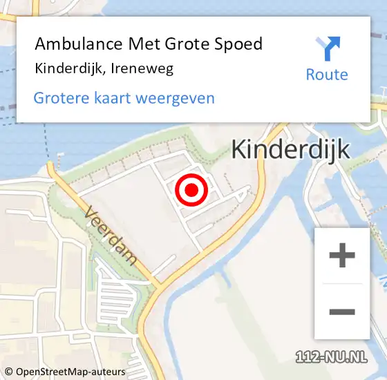 Locatie op kaart van de 112 melding: Ambulance Met Grote Spoed Naar Kinderdijk, Ireneweg op 18 januari 2022 00:01