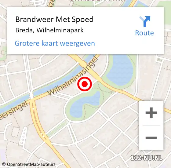 Locatie op kaart van de 112 melding: Brandweer Met Spoed Naar Breda, Wilhelminapark op 18 januari 2022 00:40