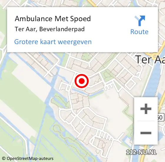 Locatie op kaart van de 112 melding: Ambulance Met Spoed Naar Ter Aar, Beverlanderpad op 18 januari 2022 06:27