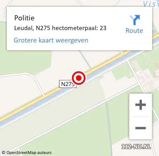 Locatie op kaart van de 112 melding: Politie Leudal, N275 hectometerpaal: 23 op 18 januari 2022 06:40